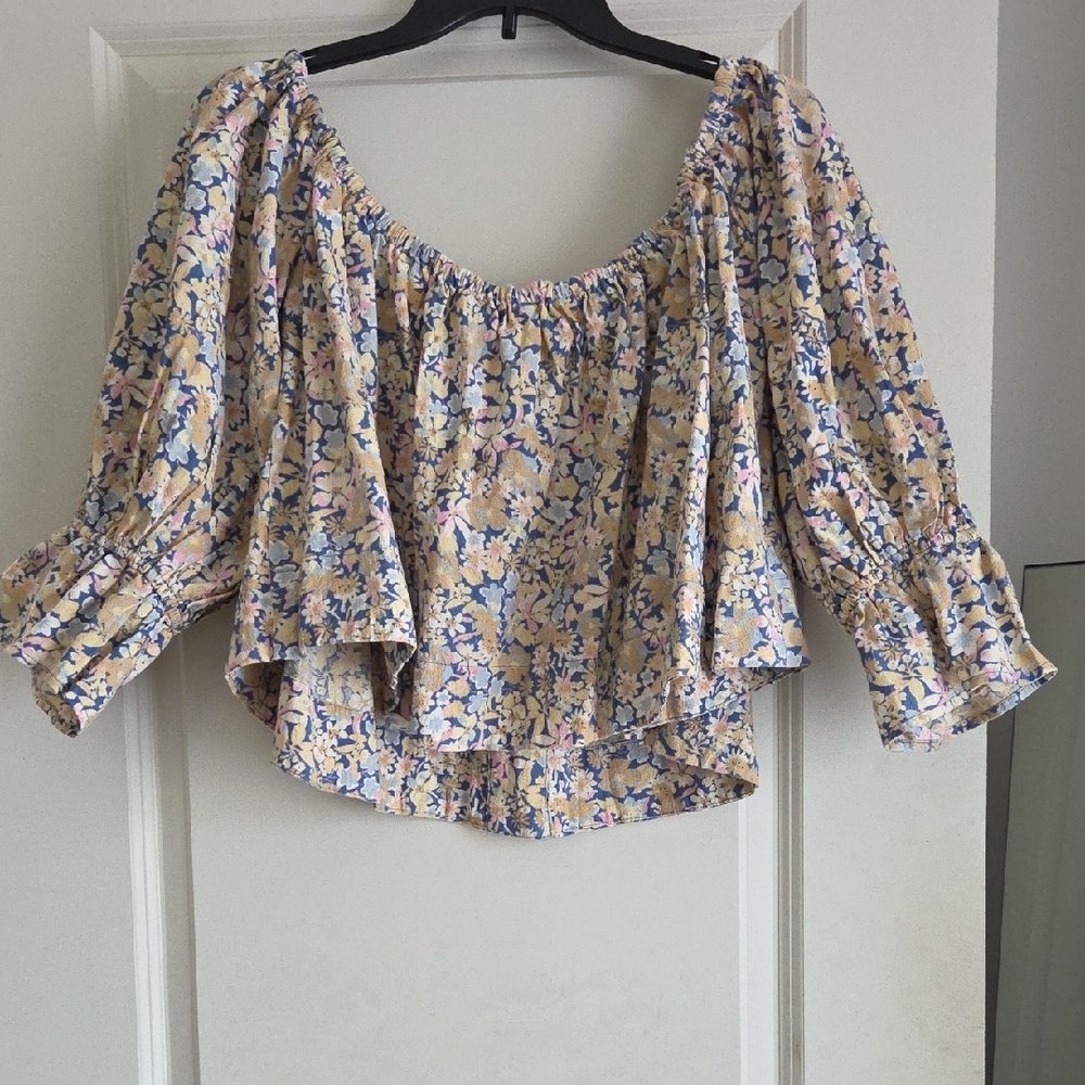 Free People Women's James Smock Top, Chambray Combo - Picture 3 of 16